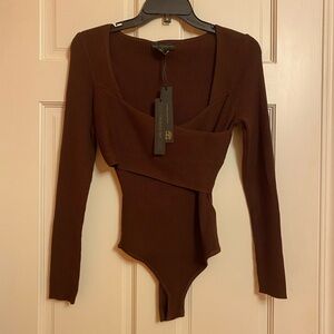 House of Harlow 1960 Brown Long Sleeve Ribbed Bodysuit